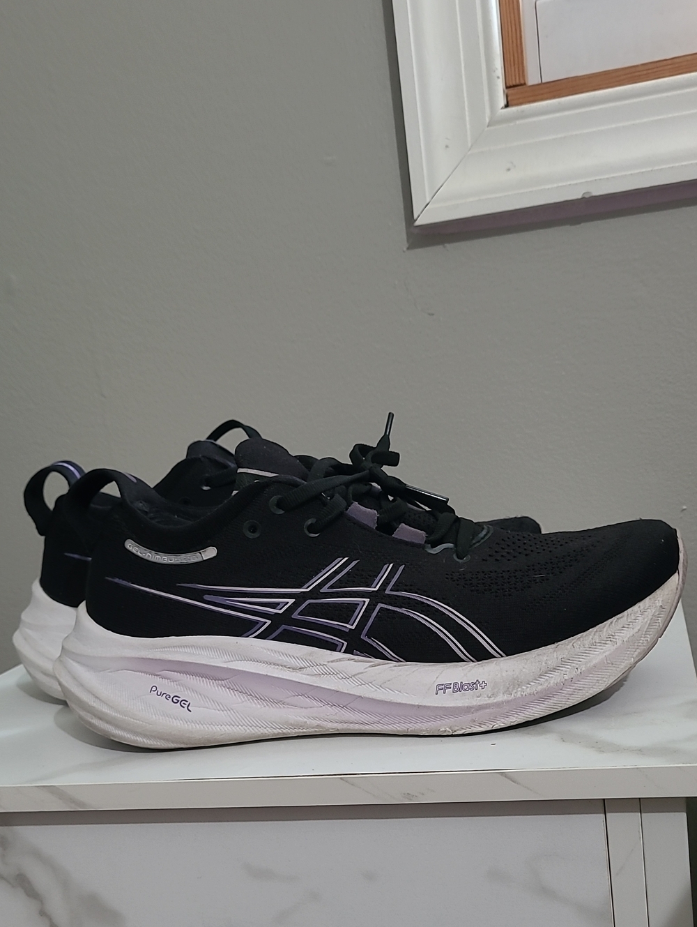 Women's Asics Gel Nimbus 26 Black Running Shoes with White Soles